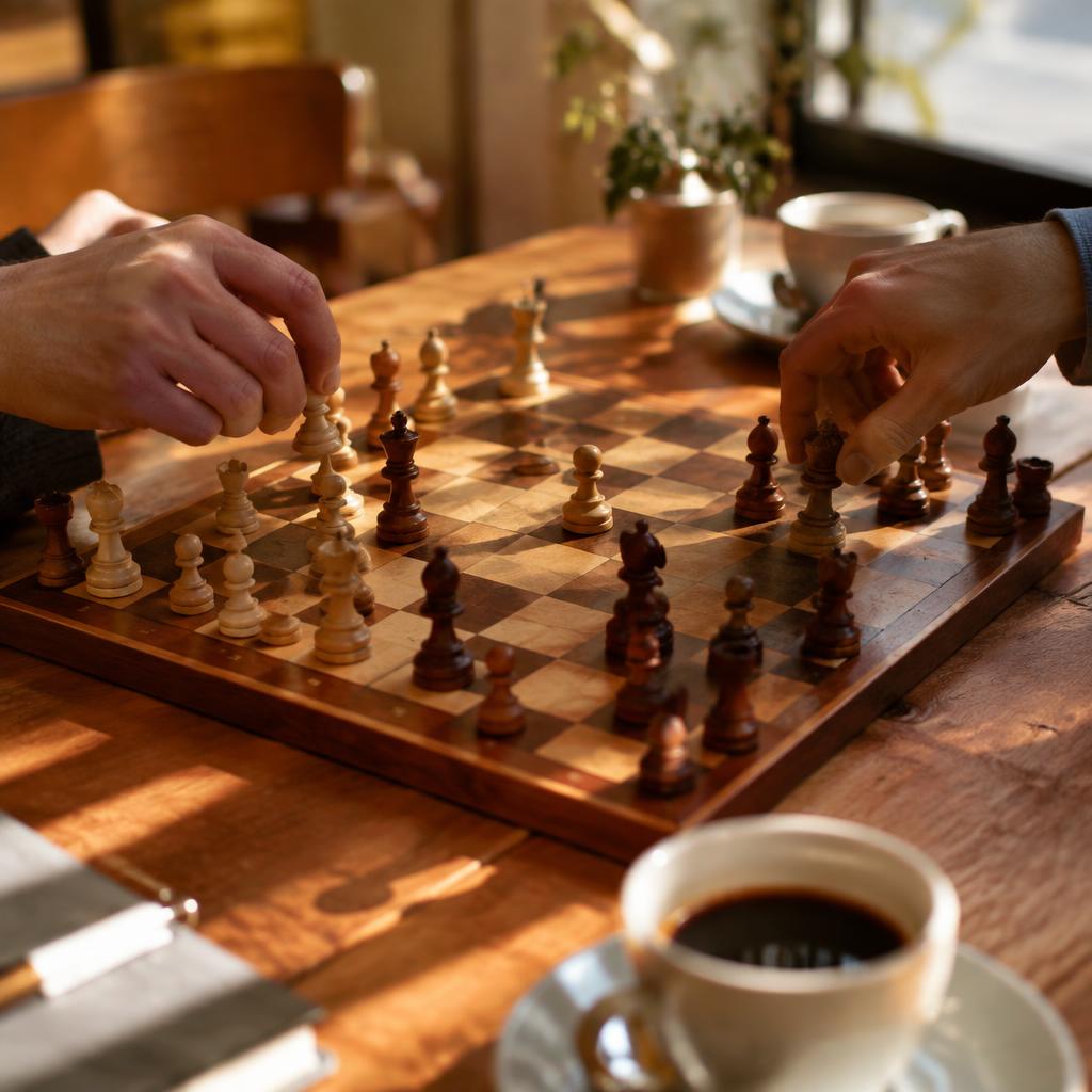 Chess game on a cafe table